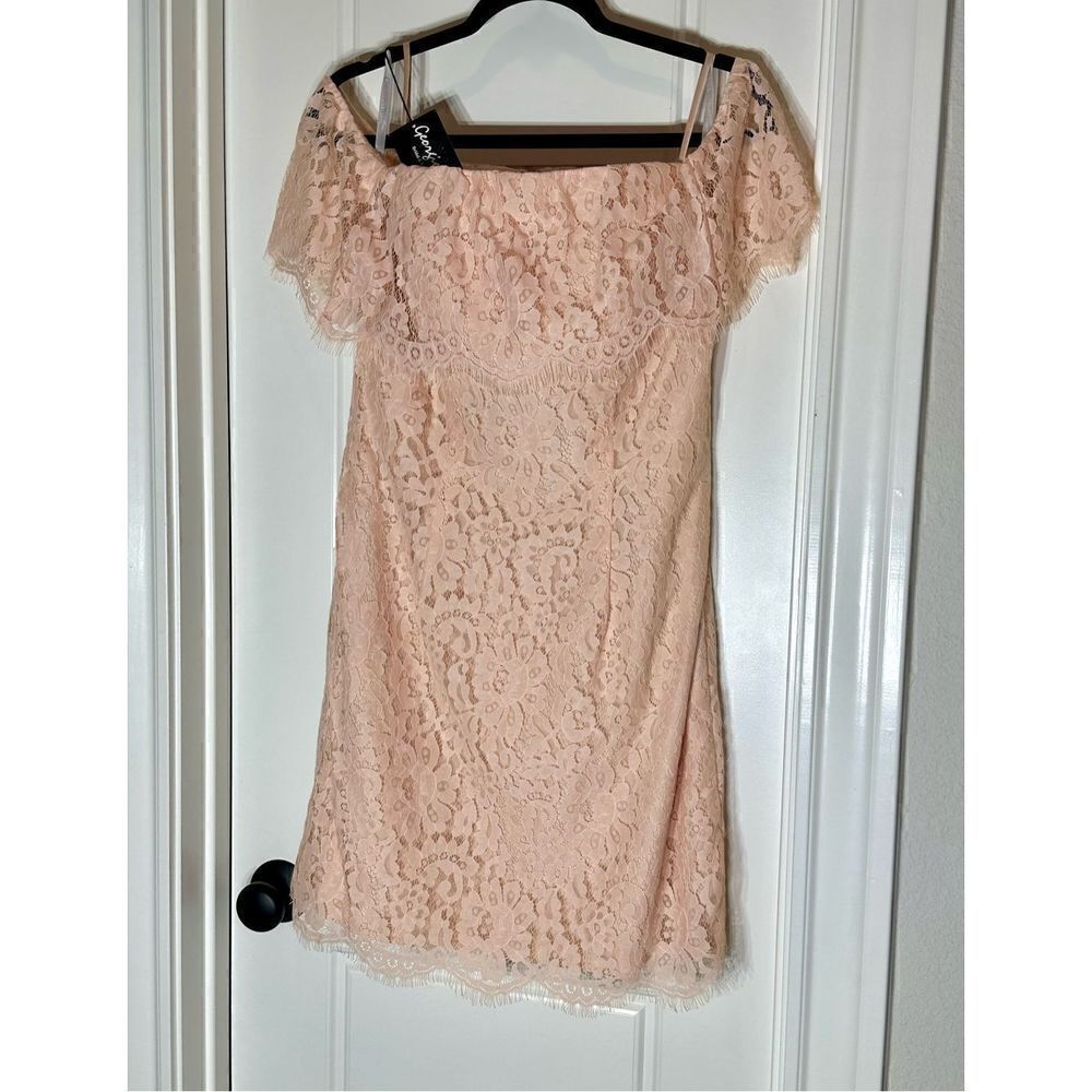 Christina Wu blush pink lace off the shoulder knee length dress size 10